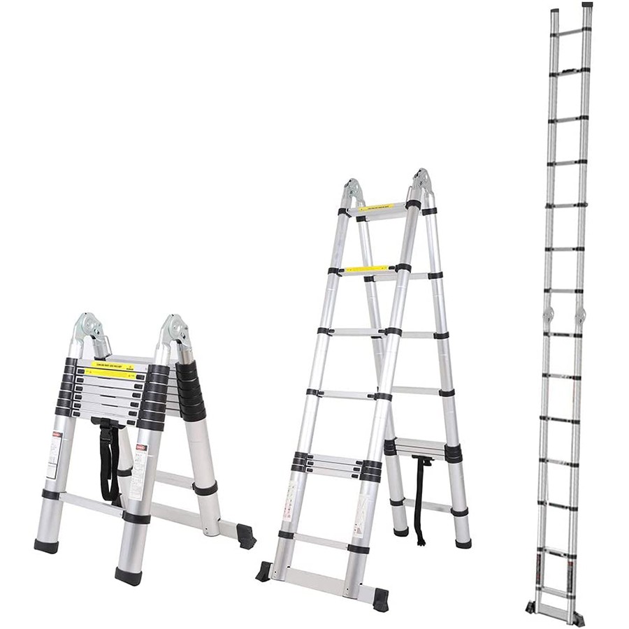 Aluminium telescopische verlengladder, draagbare heavy-duty multifunctionele telescopische ladder met scharnieren, 330 lb capaciteit
