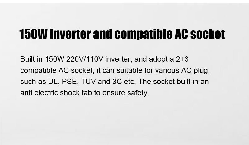 150 W omvormer en compatibele AC-aansluiting