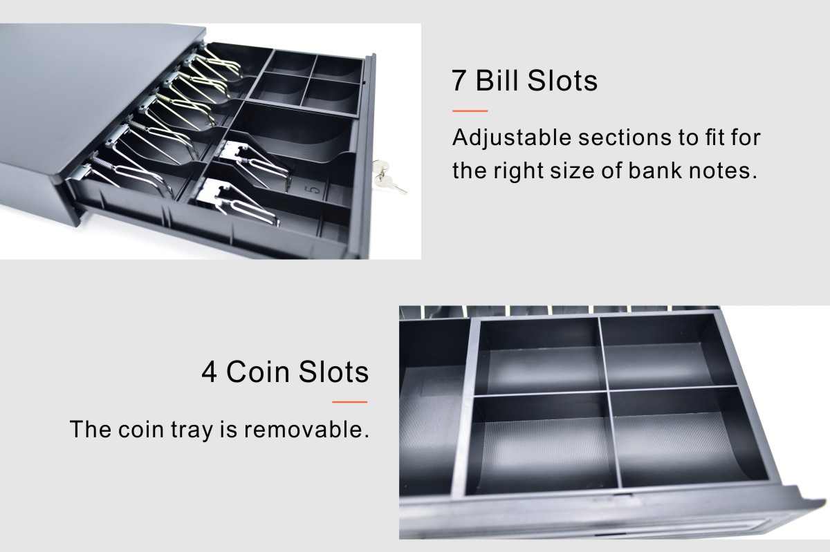 3-Lock 7-raster bankbiljetgleuf kassalade met metalen WALLET 4-grid muntgleuf verwijderbare muntenlade