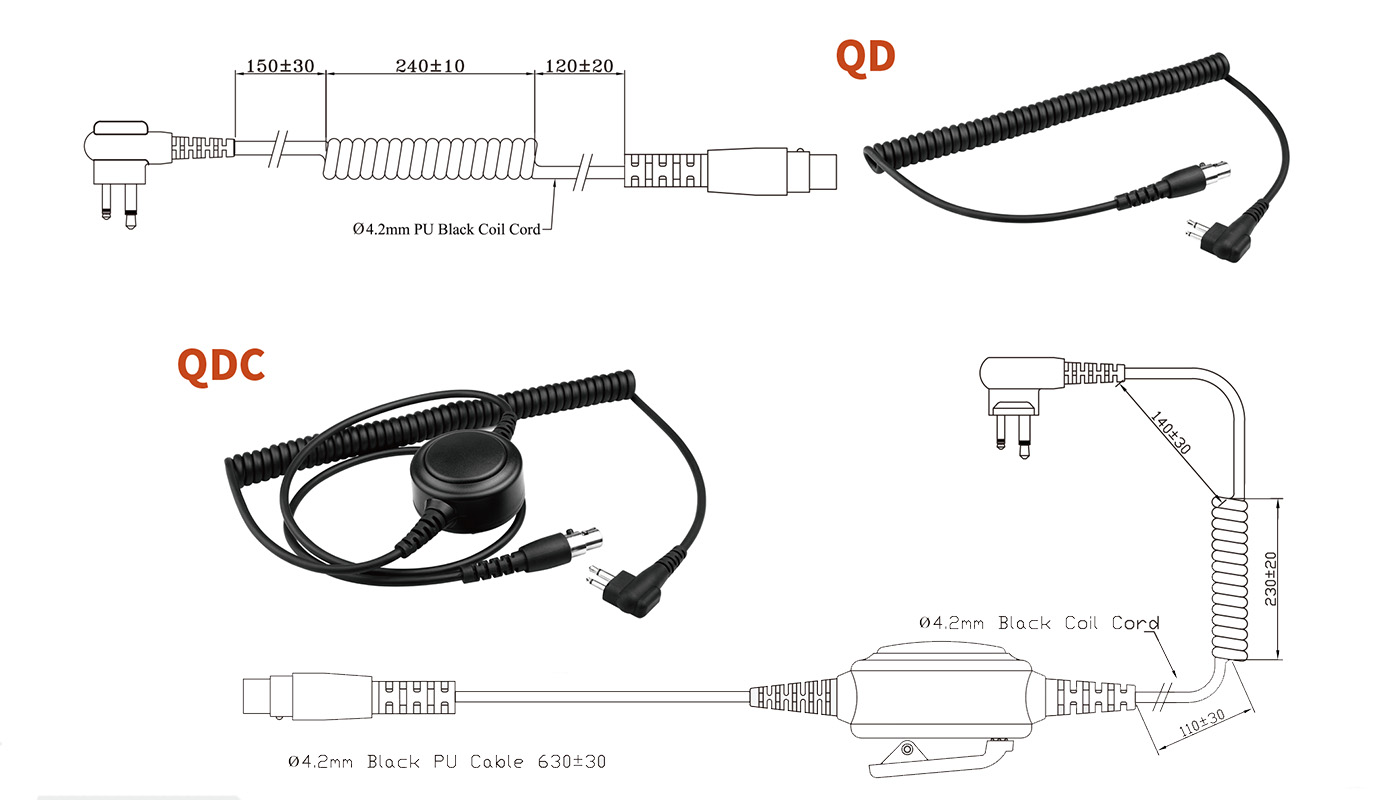 Snel losgekoppelde kabel voor heavy-duty headsets