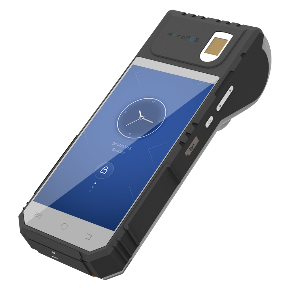 Android 6.0 2D Laser Barcode Scanner Biometrische Android POS-printerterminal met draadloos opladen
