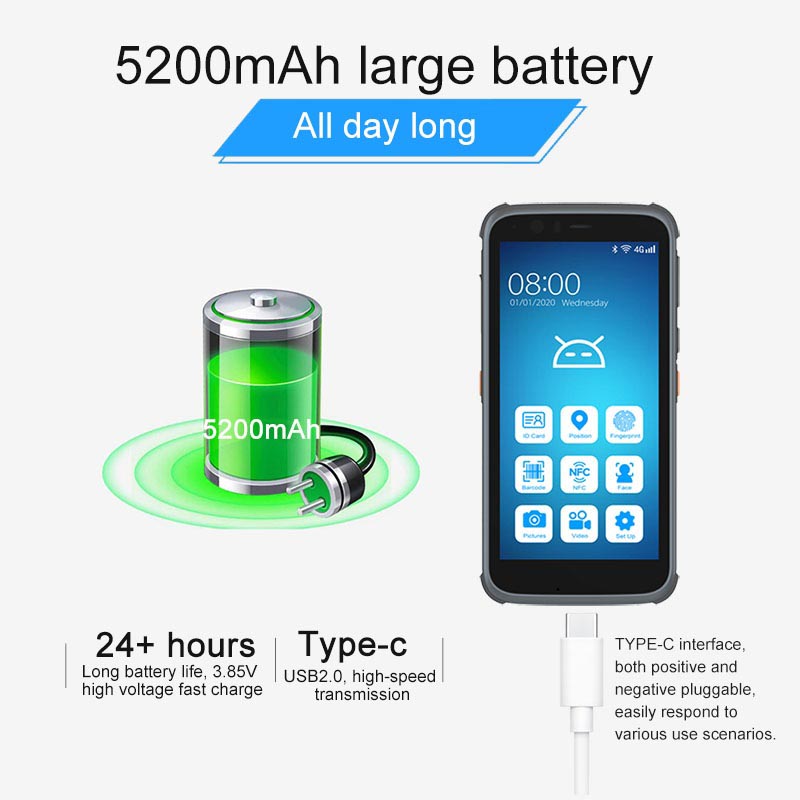 Grote batterij 4G Android-vingerafdrukterminal