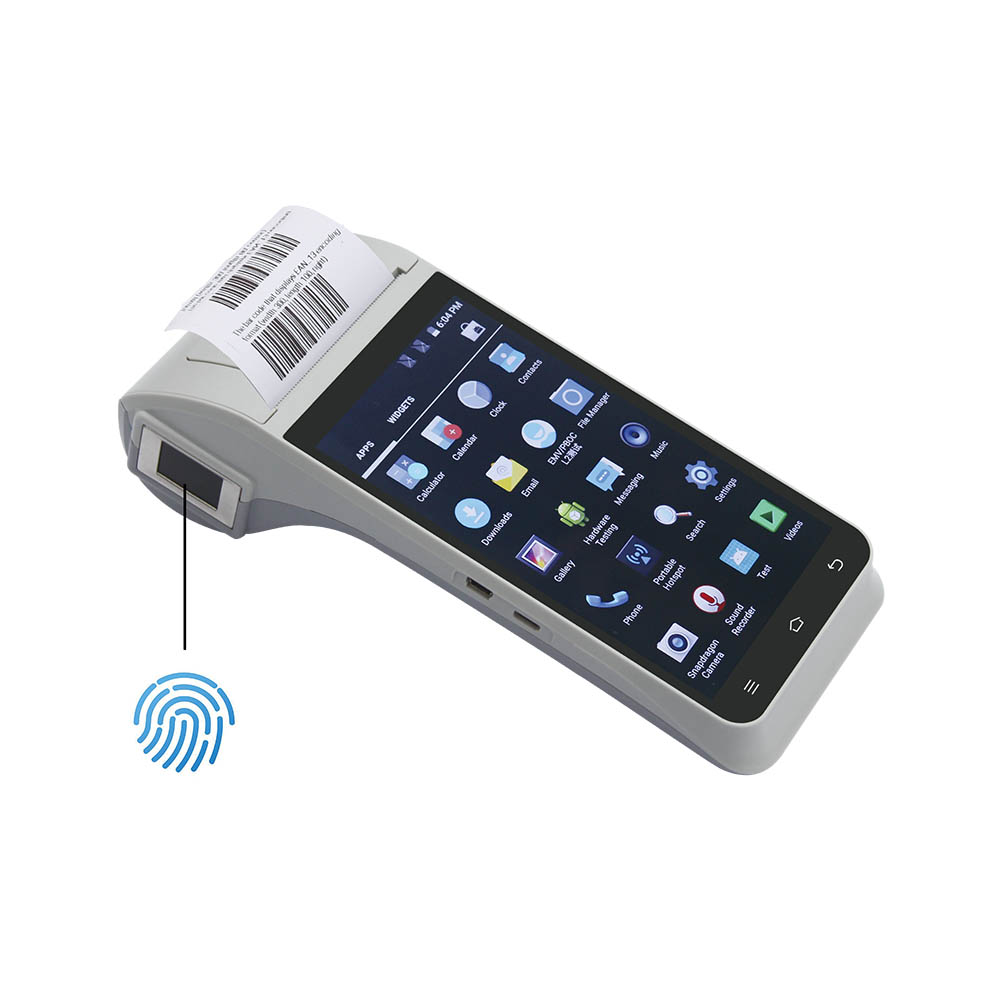 Dual Sim 4G Android 9.0 biometrische vingerafdruk MPOS-terminal met printer

