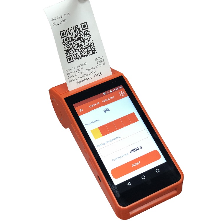 Android Smart POS-terminal met touchscreen voor het afdrukken van parkeerkaarten
