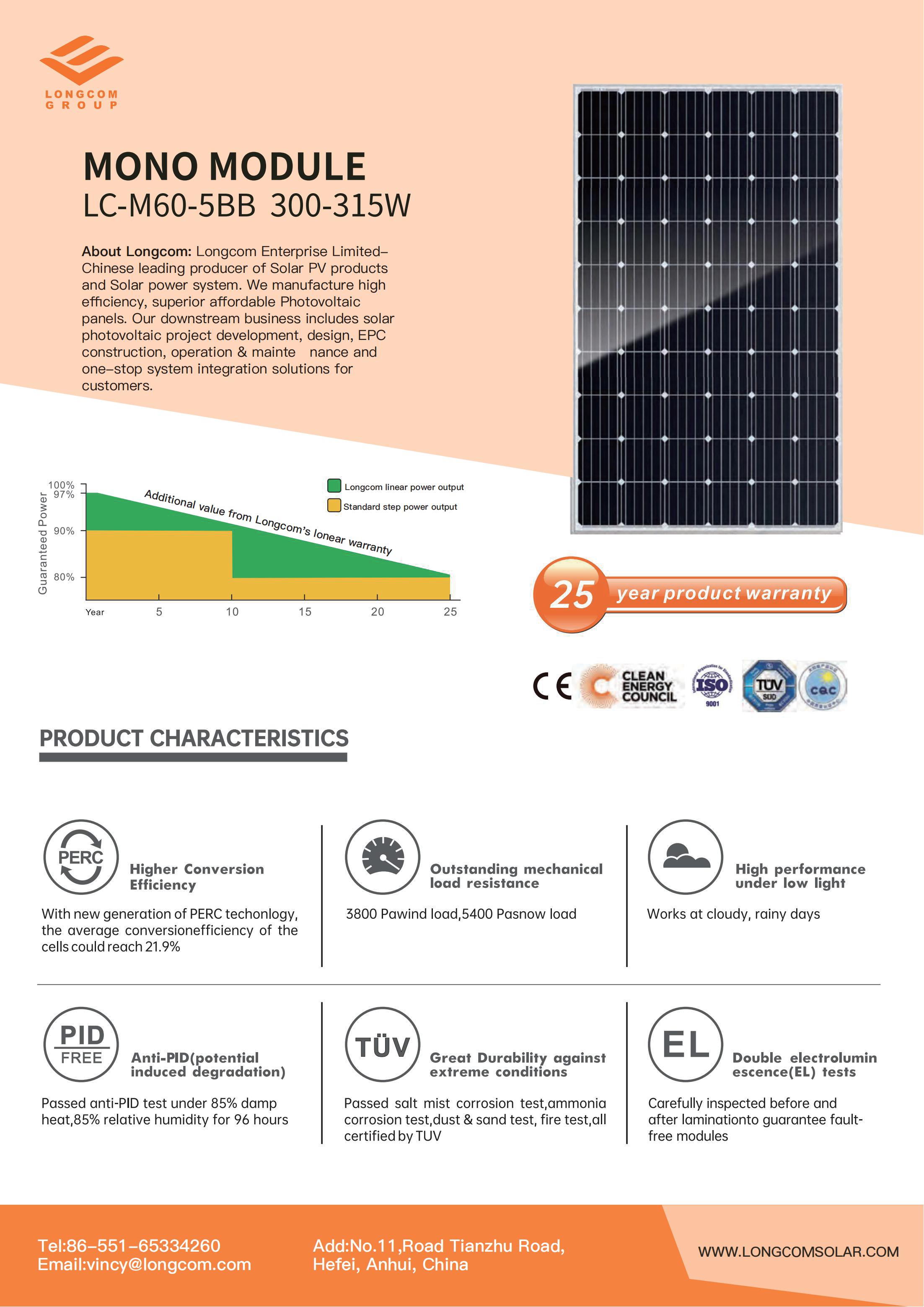 Monokristallijn zonnepaneel van 310 watt