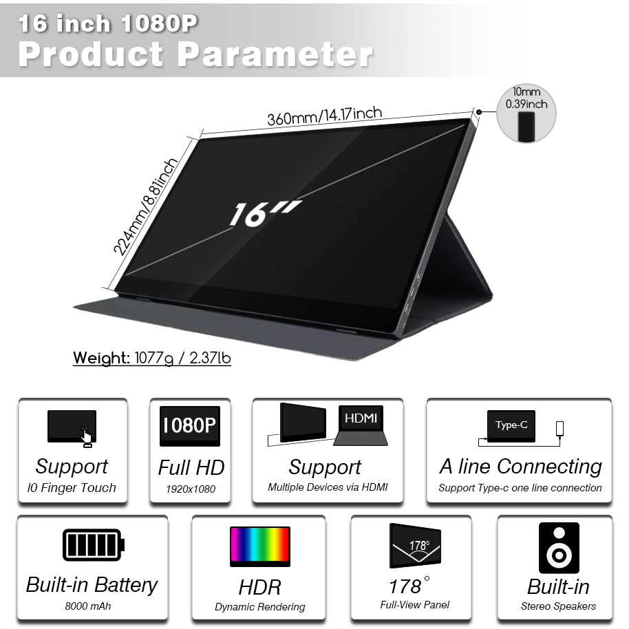 16 inch USB-aangedreven touchscreen draagbare monitor S40-1