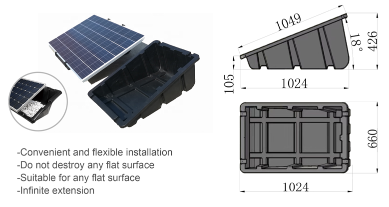 Kunststof geballast dakmontagesysteem voor zonnepanelen