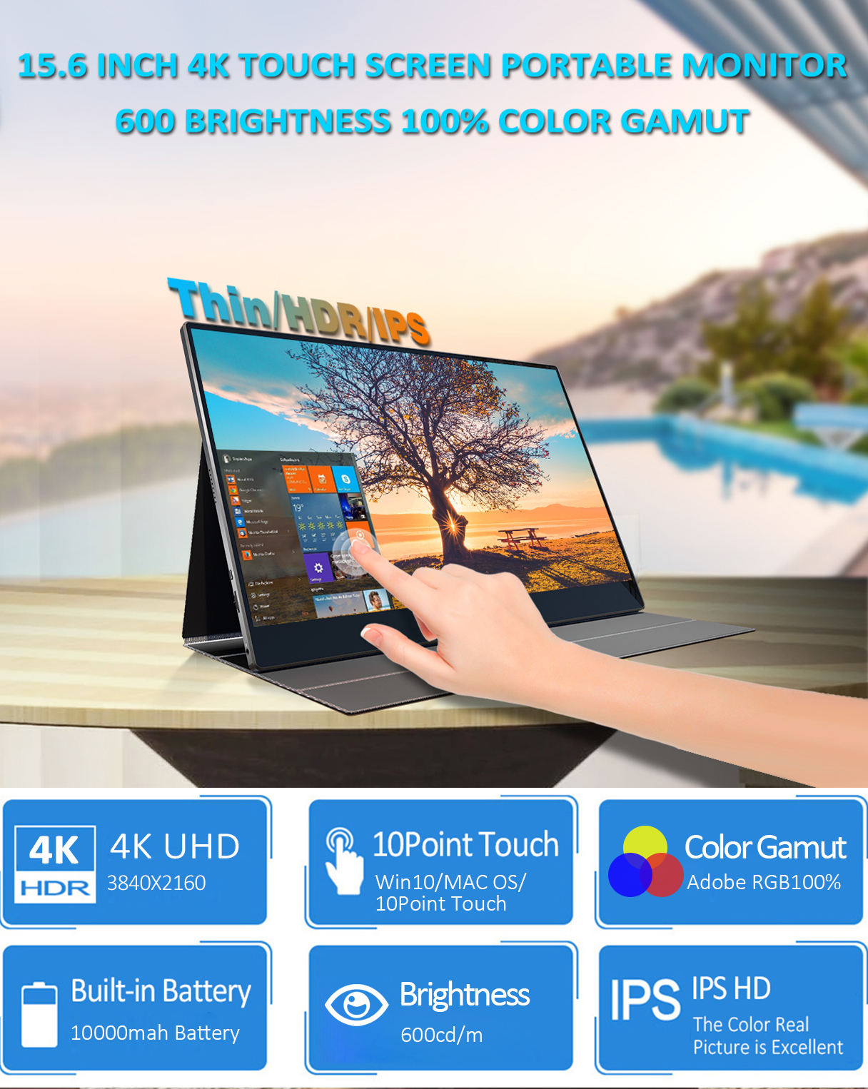 Draagbare 15,6-inch 4k-touchscreenmonitor