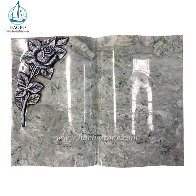 Kashmir witte granieten bloem gesneden boekvormige grafsteen
