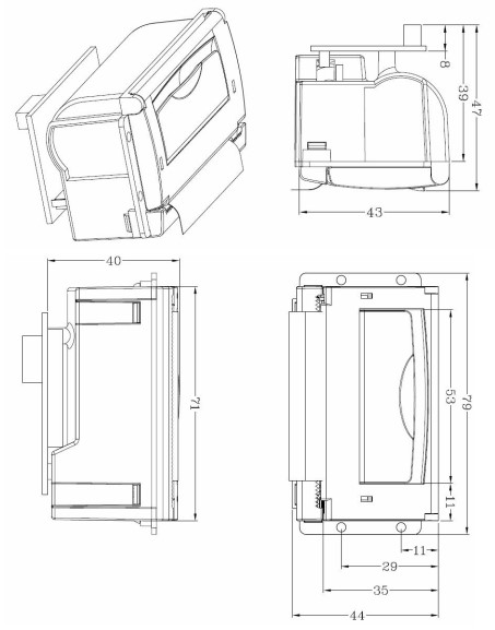 YCP-8 paneel thermische printer layout