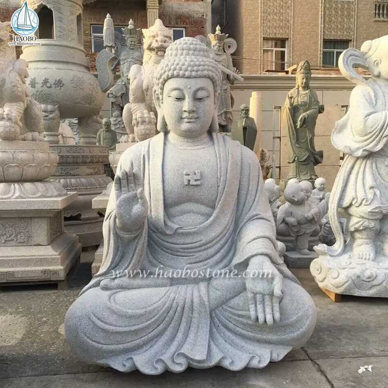 Natuursteen grijs graniet tempel Gautam boeddhistische standbeeld
