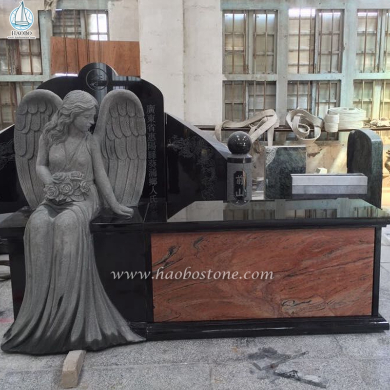 India Black Granite Monument Bank met engelenstandbeeld
