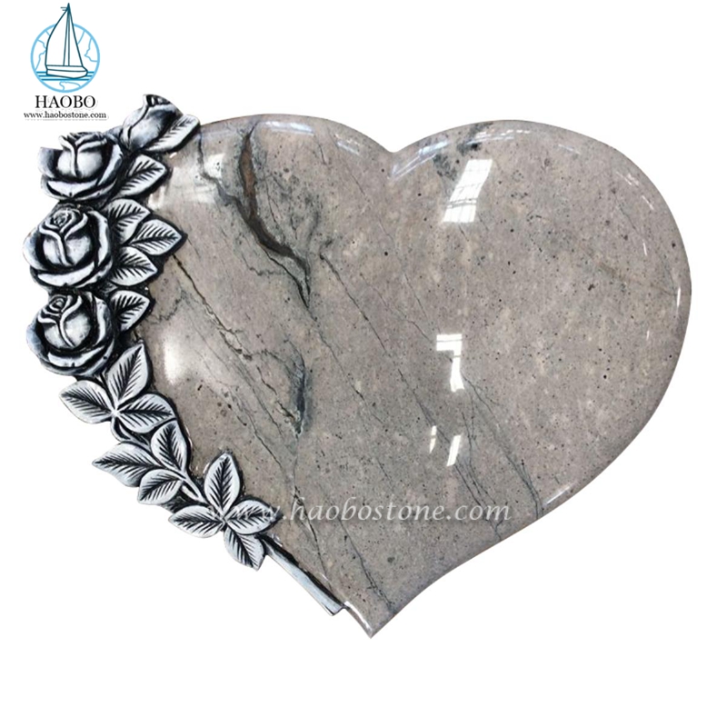 Kwaliteit graniet hartvormig met bloem gesneden grafsteen
