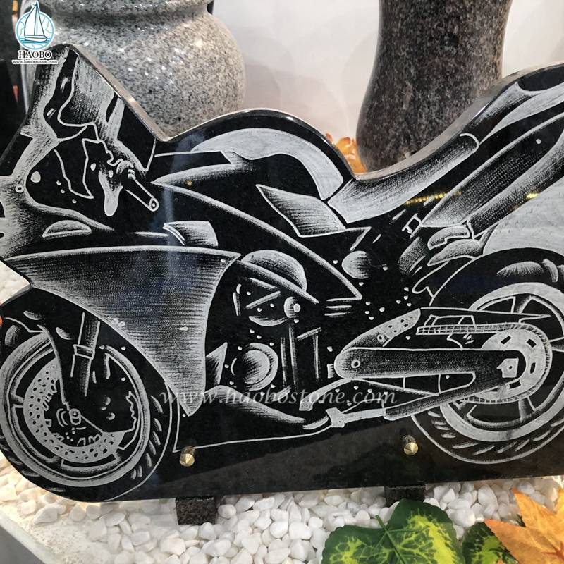 Zwart graniet motorfiets ets gedenkplaat
