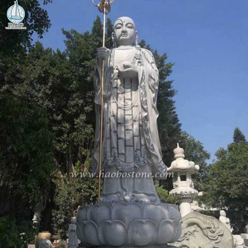 Grijze granieten handwerktempel Religieus boeddhistisch standbeeld
