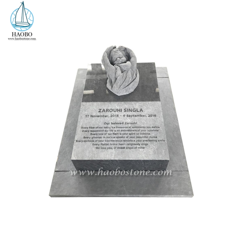 Aangepaste grijze granieten hand met baby engel gesneden marker monument
