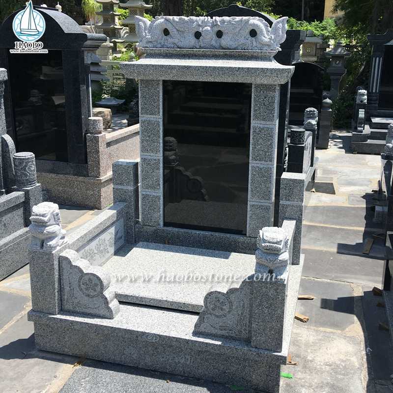 Aziatische stijl grijze granieten draak gesneden begrafenis grafsteen
