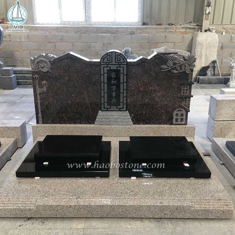 Chinese stijl granieten huis gesneden dubbele begraafplaats monument
