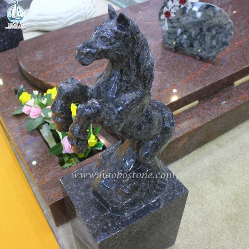 Blue Pearl Granite Cemetery Decoration Animal Horse Carving
