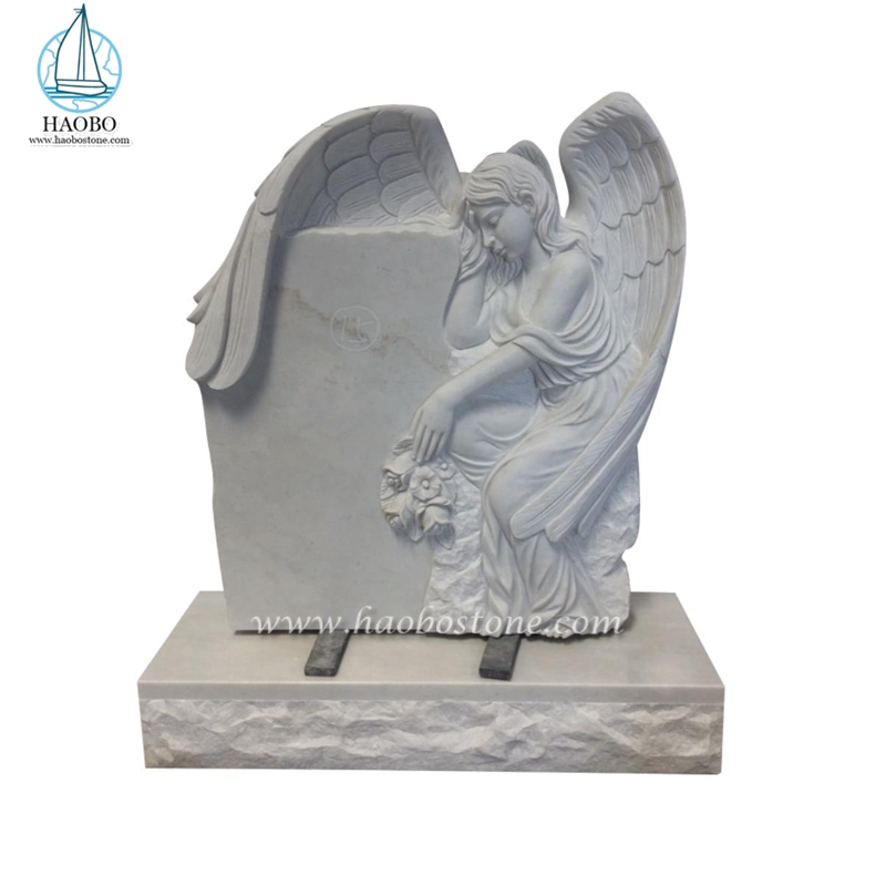 Han wit marmer handgesneden huilende engel standbeeld monument
