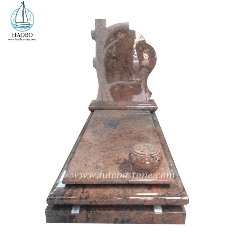 India Multicolor Red Granite Tree Shaped en Flower Carved Monument
