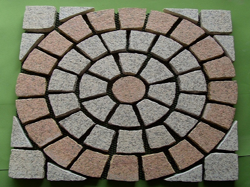 Meerkleurige granieten straatsteen mesh tegel
