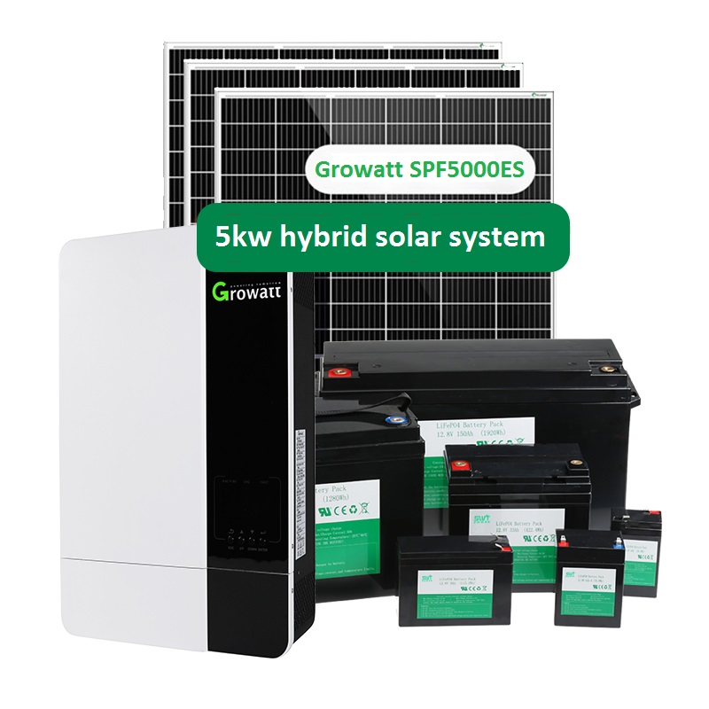 Growatt spfes 5kw hybride omvormer wifi 5kw zonnestelsel kits met lithium batterij BMS zonnepaneel structuur pv power systeem
