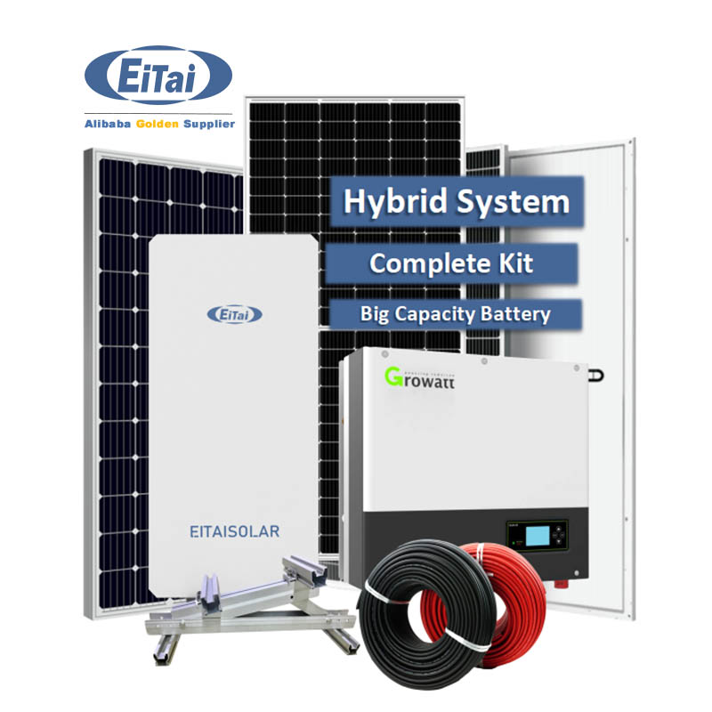 EITAI 10Kw Zonnestelsel Hybride Growatt-omvormer Eenfase Pv-set voor thuis met batterijopslag
