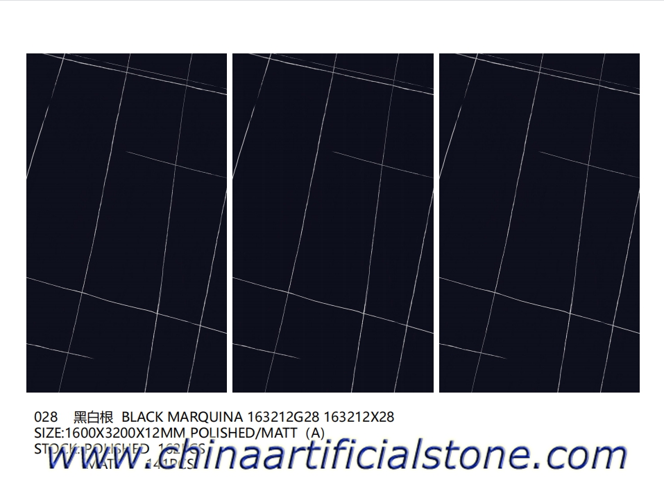 Grootformaat zwarte Marquina porseleinen platen 1600x3200x12mm
