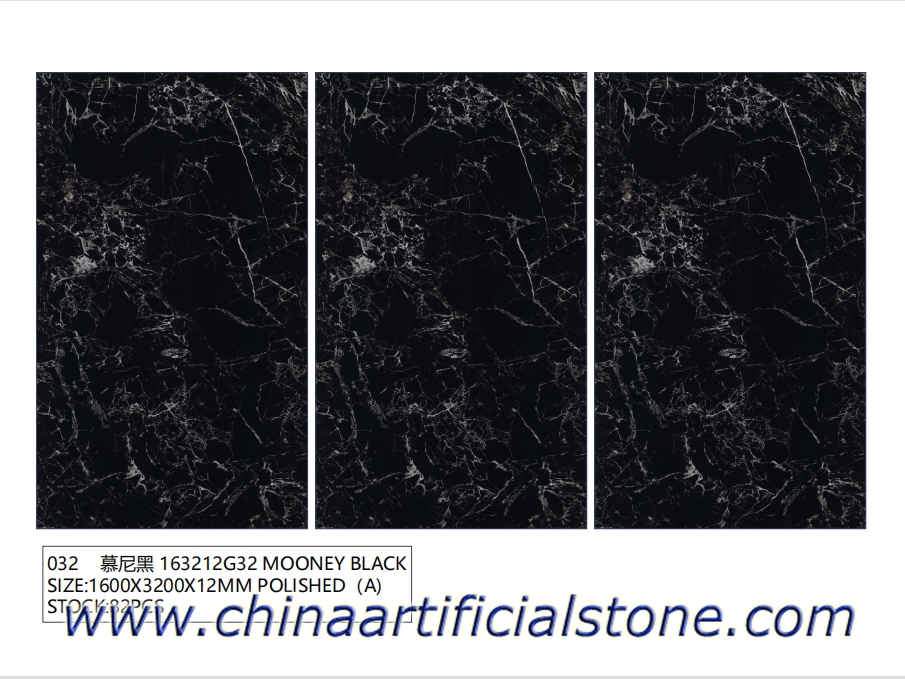 Gepolijste 1600x3200x12mm zwart gesinterde stenen porseleinen platen
