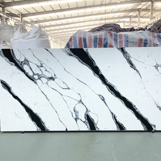 Black Lines White Quartz Slab Table Top Stone Slab van de Chinese fabrikant

