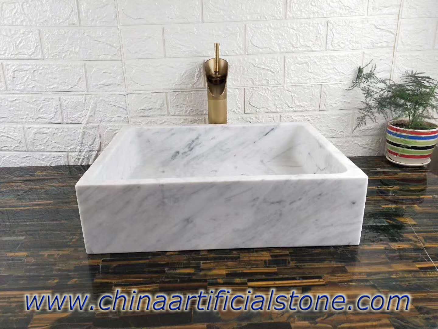 Carrara Wit Marmeren Rechthoekige Wastafel 34x35x13cm
