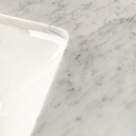 Op maat gesneden badkamer ijdelheid Top natuursteen type Carrara wit marmeren blad met aangepast pakket
