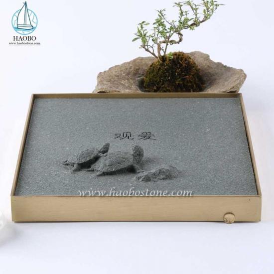 Grijs graniet origineel ontwerp Turtle Carving Square theeblad
