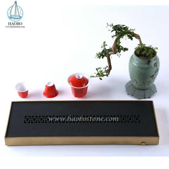 Zwart graniet China steensnijwerk rechthoekig theeblad
