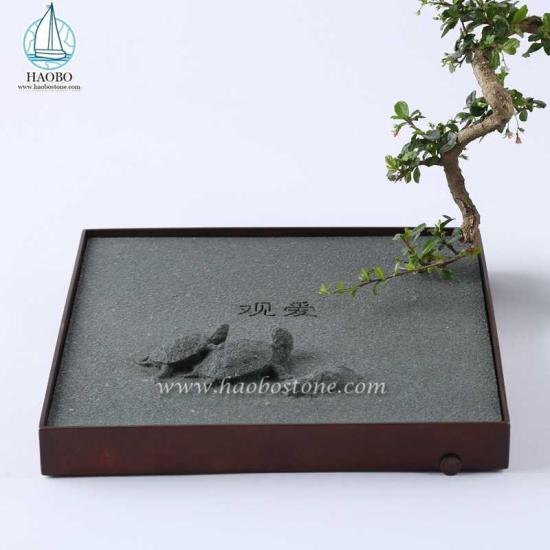 Natuurlijk graniet China Design Schildpad Carving Vierkant Theeblad
