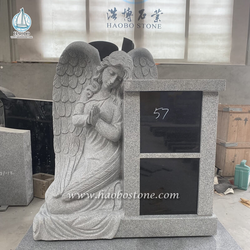 Grijs graniet 2 nissen Persoonlijk columbarium met engelenstandbeeld
